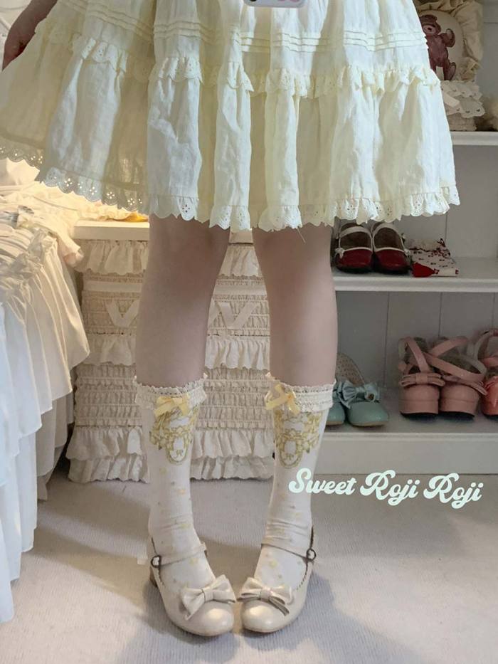 Roji Flower Print Cotton Lolita Socks