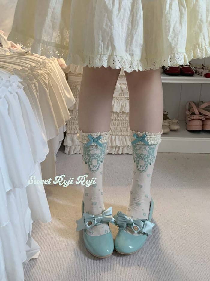Roji Flower Print Cotton Lolita Socks