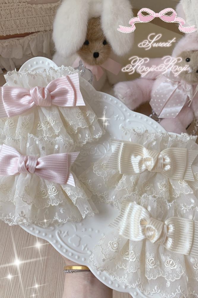 Roji Strawberry Angel Lace Bow Lolita Wristcuffs
