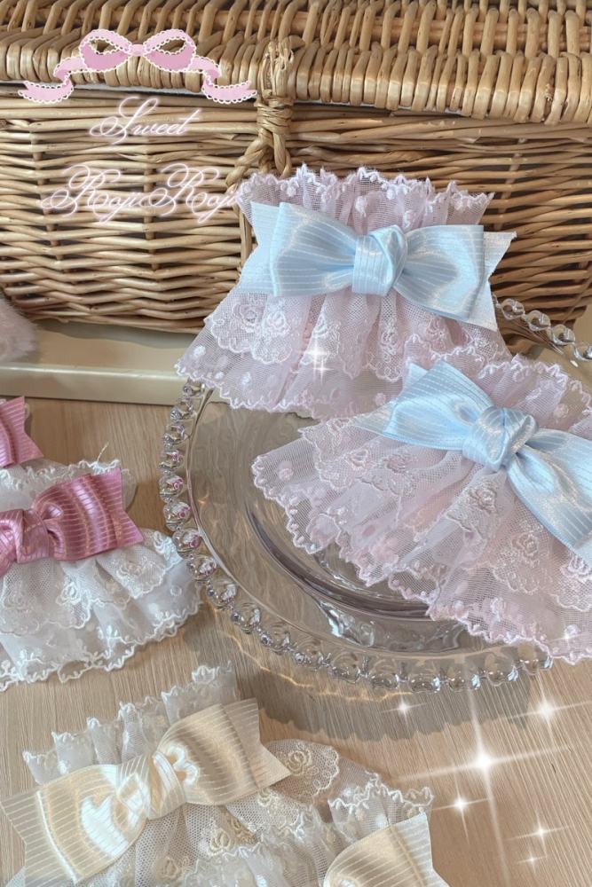 Roji Strawberry Angel Lace Bow Lolita Wristcuffs