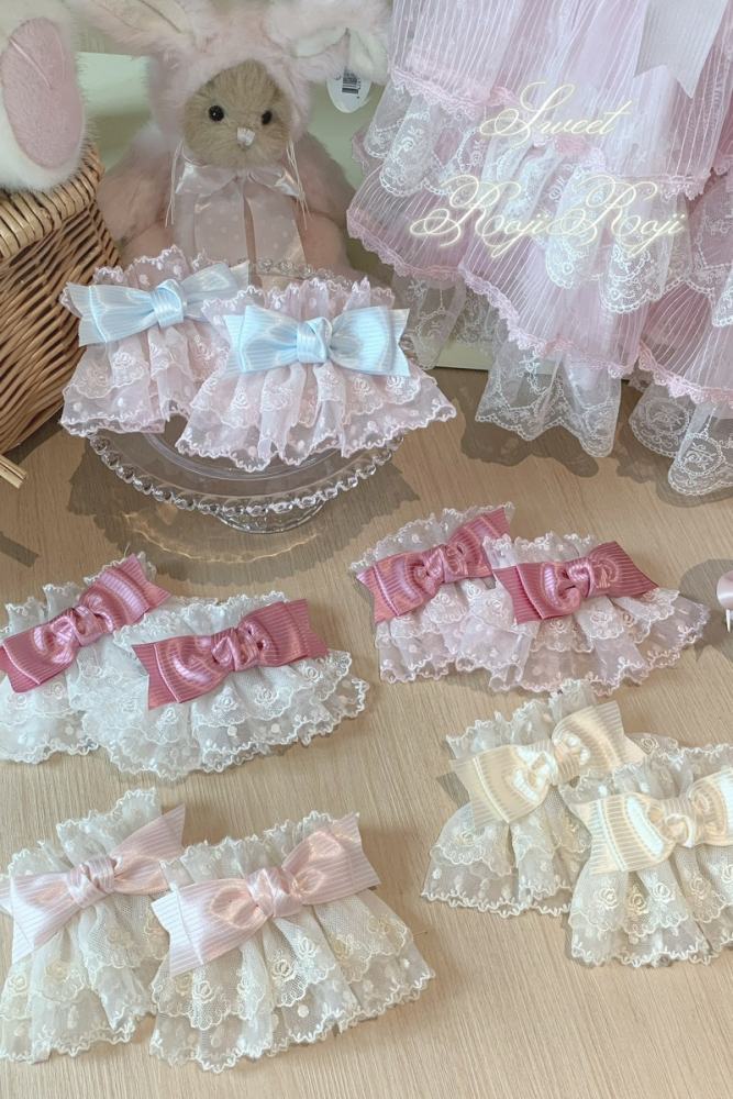 Roji Strawberry Angel Lace Bow Lolita Wristcuffs