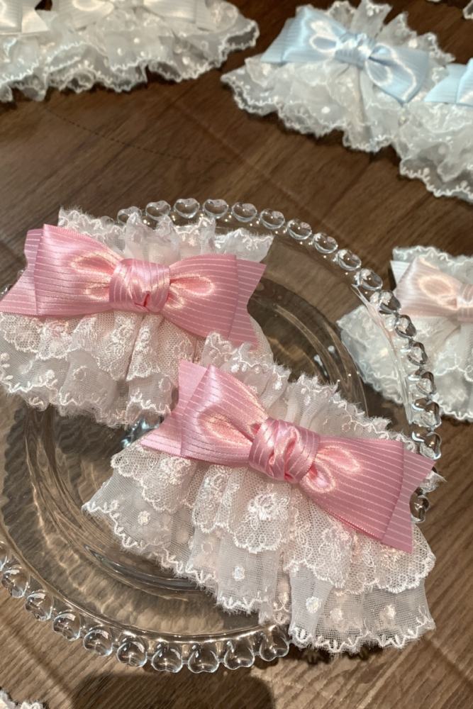 Roji Strawberry Angel Lace Bow Lolita Wristcuffs