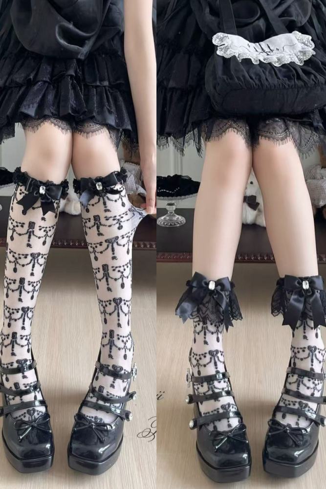 Roji Gemstone Necklace Lolita Summer Above Knee-high Socks