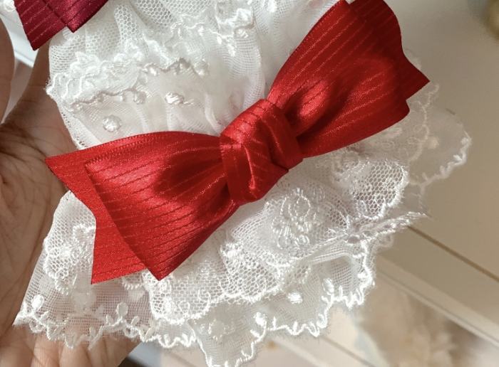 Roji Strawberry Angel Lace Bow Lolita Wristcuffs