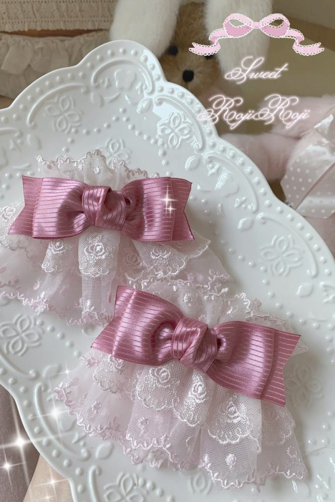 Roji Strawberry Angel Lace Bow Lolita Wristcuffs