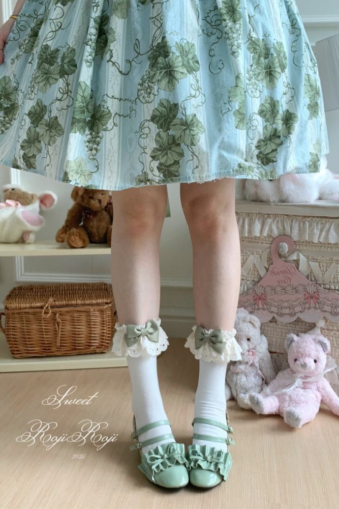 Roji Rose Tea Party Cotton Lolita Calf Socks