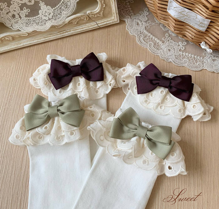 Roji Rose Tea Party Cotton Lolita Calf Socks