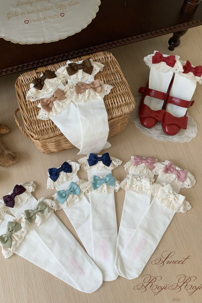 Roji Rose Tea Party Cotton Lolita Calf Socks