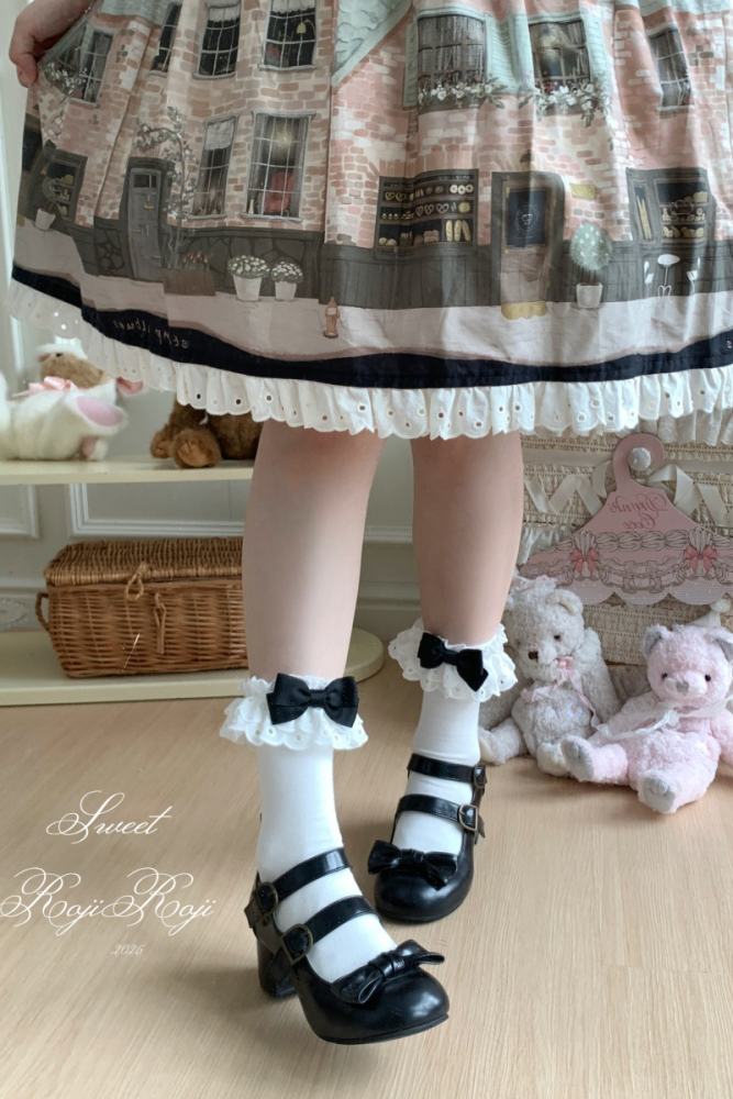 Roji Rose Tea Party Cotton Lolita Calf Socks