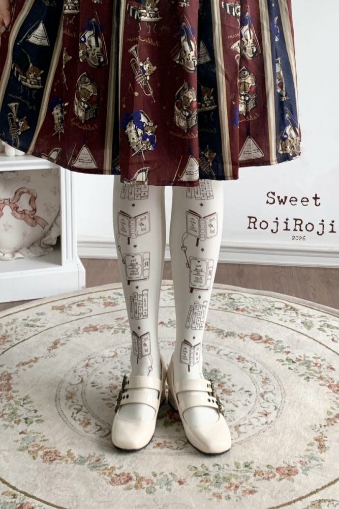 Roji Magic Bookshelf Lolita Prints Pantyhose 3 Colors