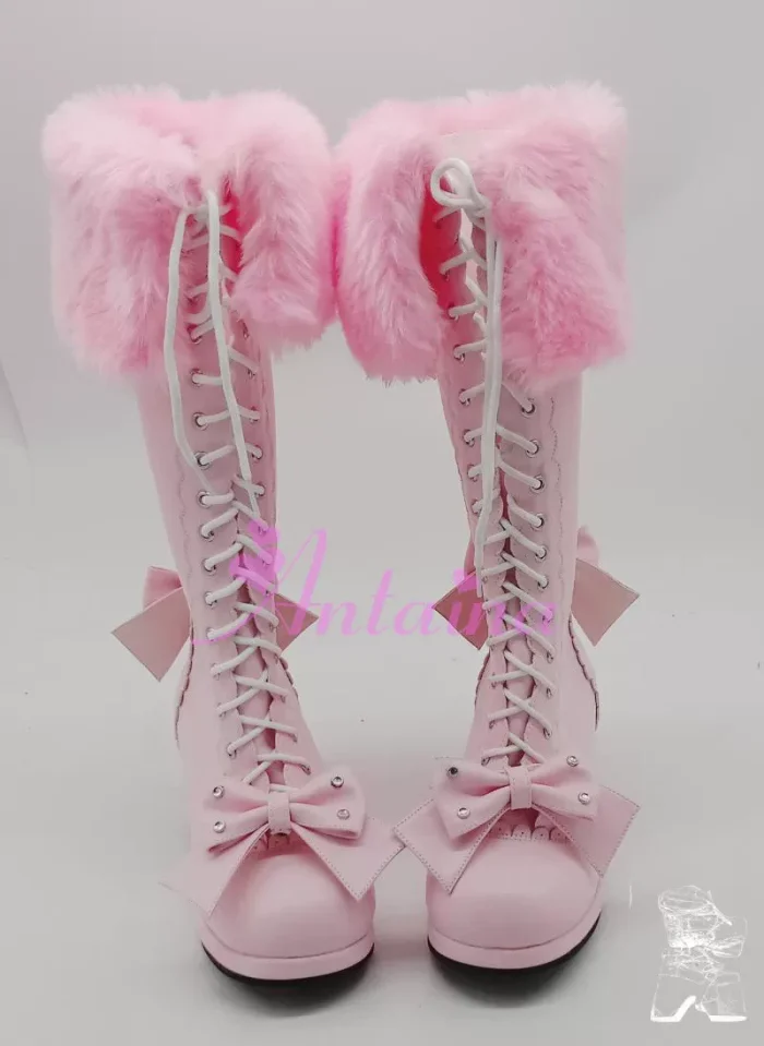 Sweet White Real Leather Upper Lolita High Boots