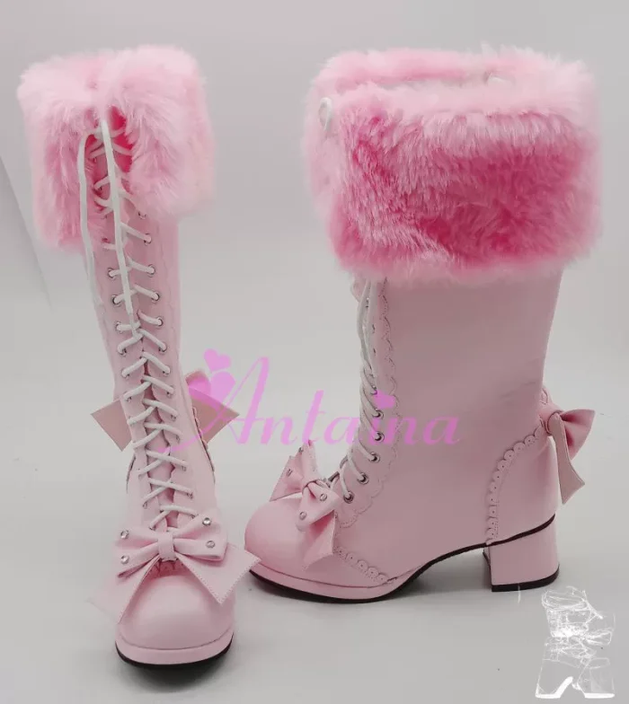 Sweet White Real Leather Upper Lolita High Boots