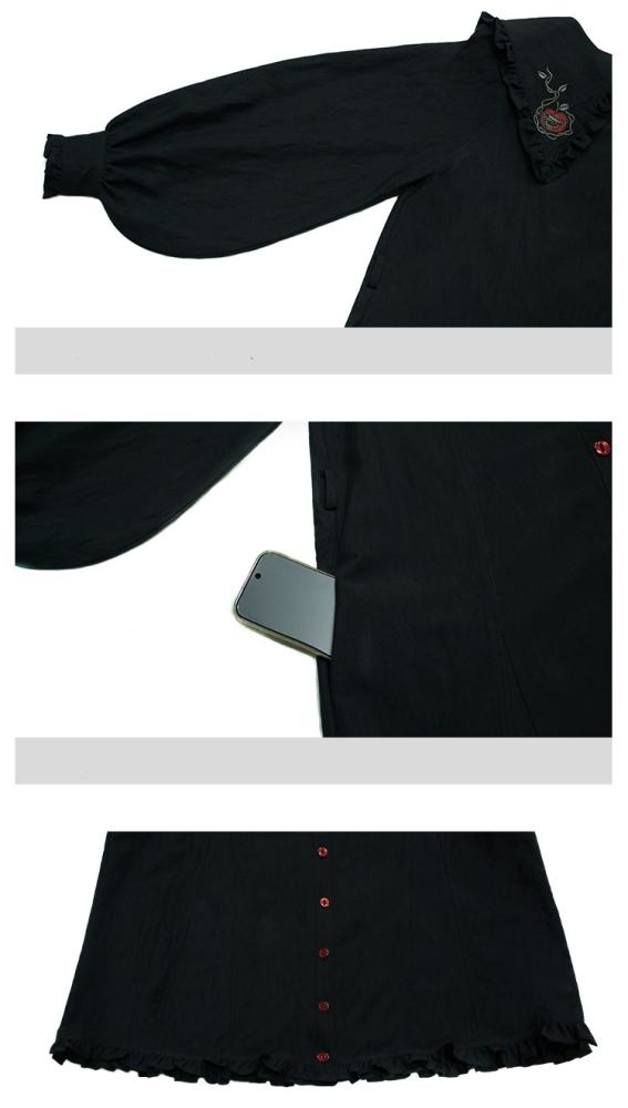 Garden of Eden Retro Girly Embroidery Frills Black Dress