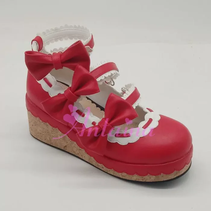 White Black Bows Lolita Shoes