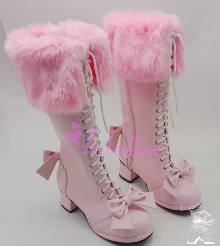 Sweet White Real Leather Upper Lolita High Boots