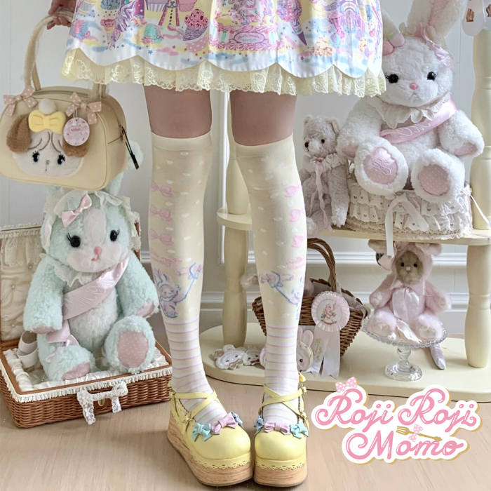 Roji and Momo Prints Lolita Above Knee-high Socks 5 Colors