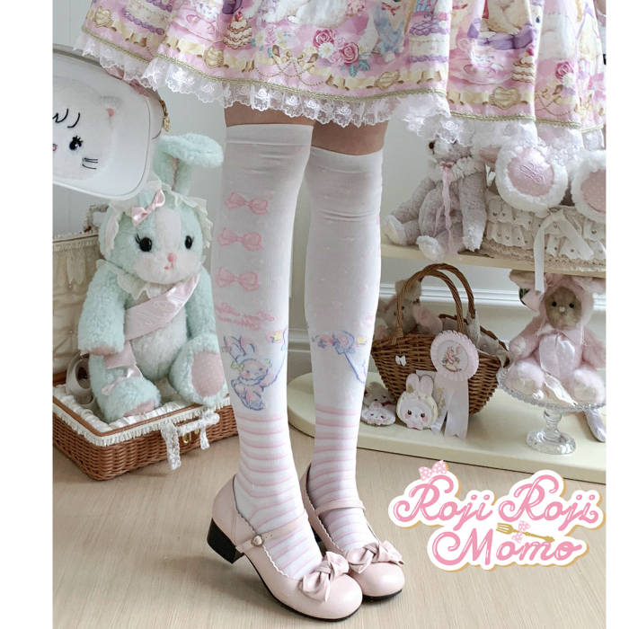 Roji and Momo Prints Lolita Above Knee-high Socks 5 Colors