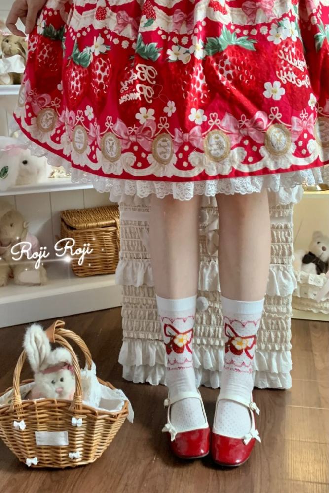 Roji Strawberry Cotton Lolita Prints Socks 3 Colors
