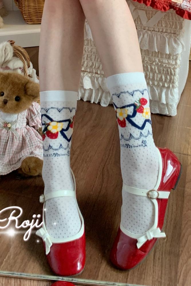Roji Strawberry Cotton Lolita Prints Socks 3 Colors