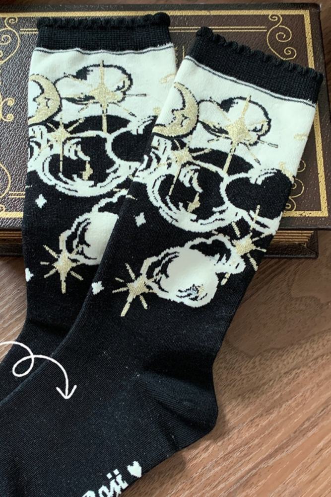Roji Star and Moon Cotton Lolita Calf Socks 3 Colors