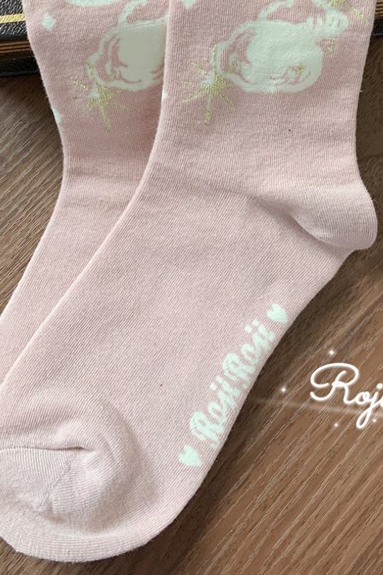 Roji Star and Moon Cotton Lolita Calf Socks 3 Colors