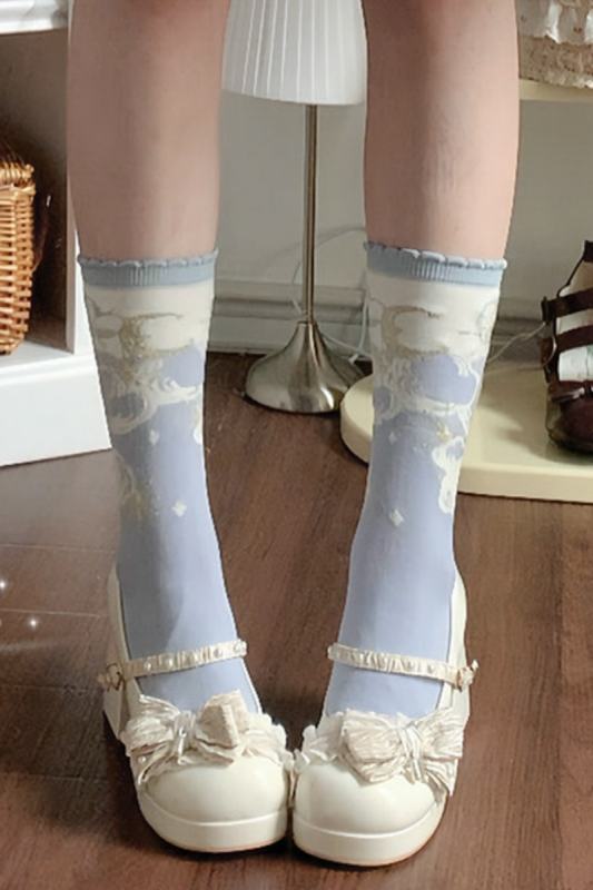 Roji Star and Moon Cotton Lolita Calf Socks 3 Colors
