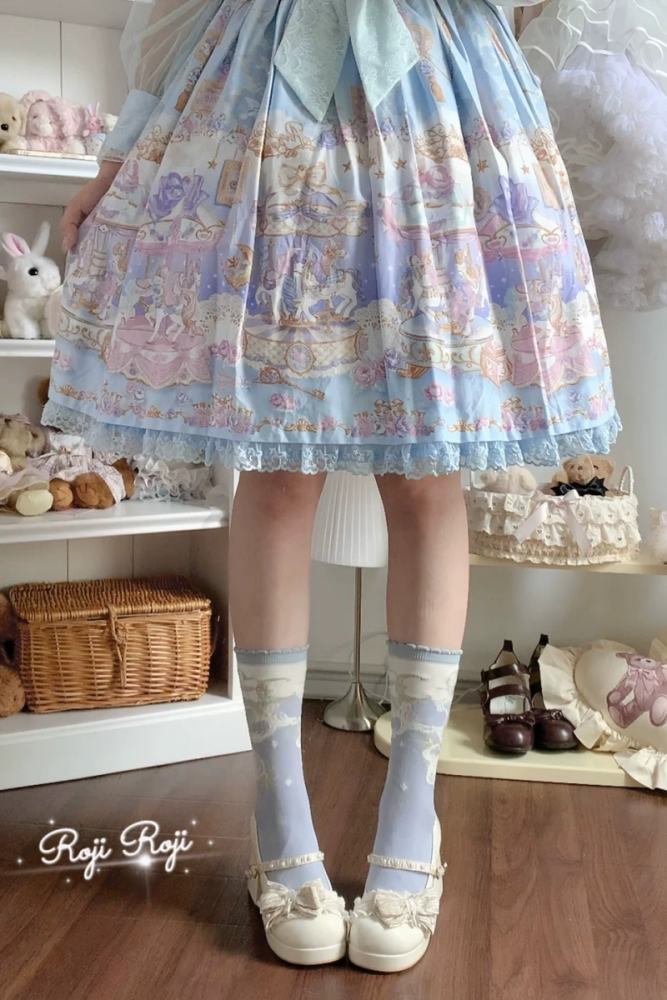 Roji Star and Moon Cotton Lolita Calf Socks 3 Colors