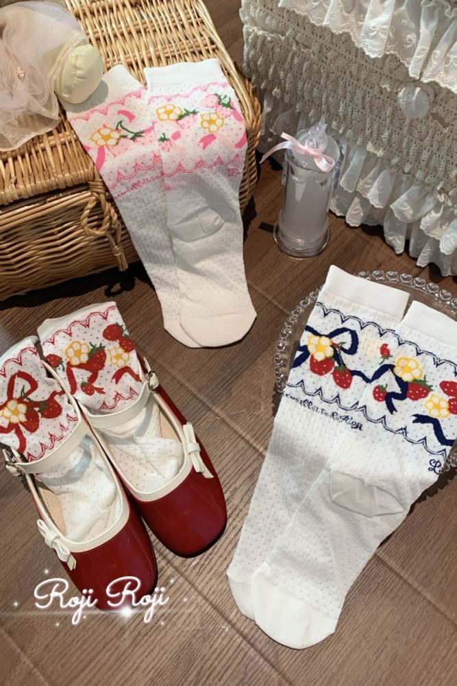 Roji Strawberry Cotton Lolita Prints Socks 3 Colors