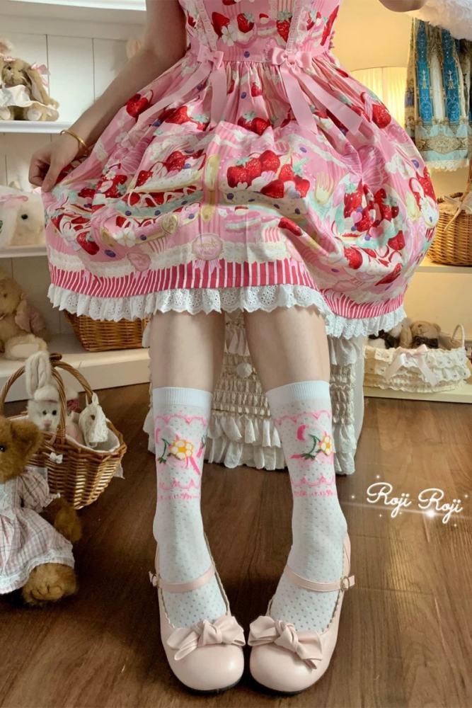 Roji Strawberry Cotton Lolita Prints Socks 3 Colors