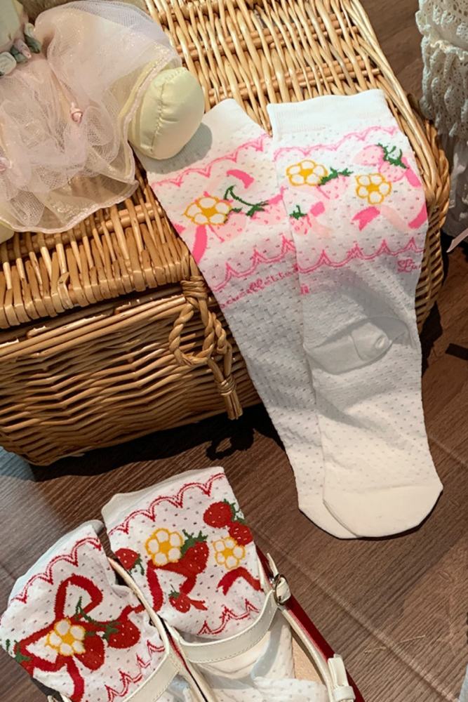 Roji Strawberry Cotton Lolita Prints Socks 3 Colors