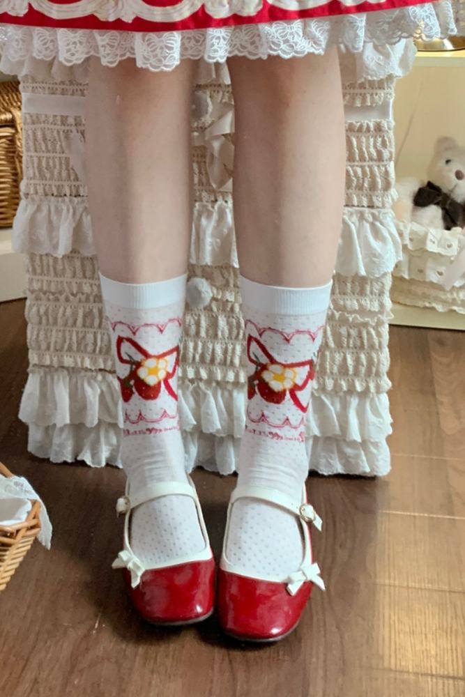 Roji Strawberry Cotton Lolita Prints Socks 3 Colors