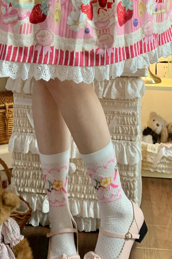 Roji Strawberry Cotton Lolita Prints Socks 3 Colors