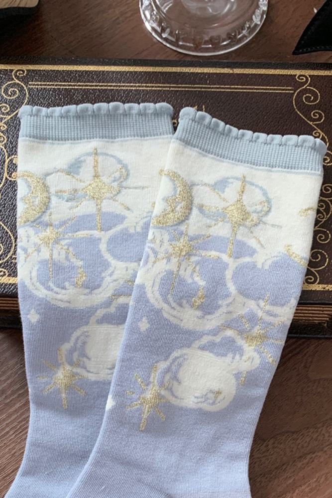 Roji Star and Moon Cotton Lolita Calf Socks 3 Colors