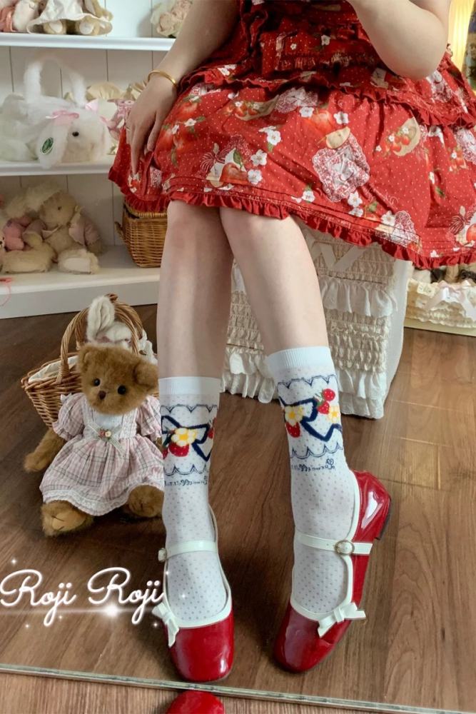 Roji Strawberry Cotton Lolita Prints Socks 3 Colors