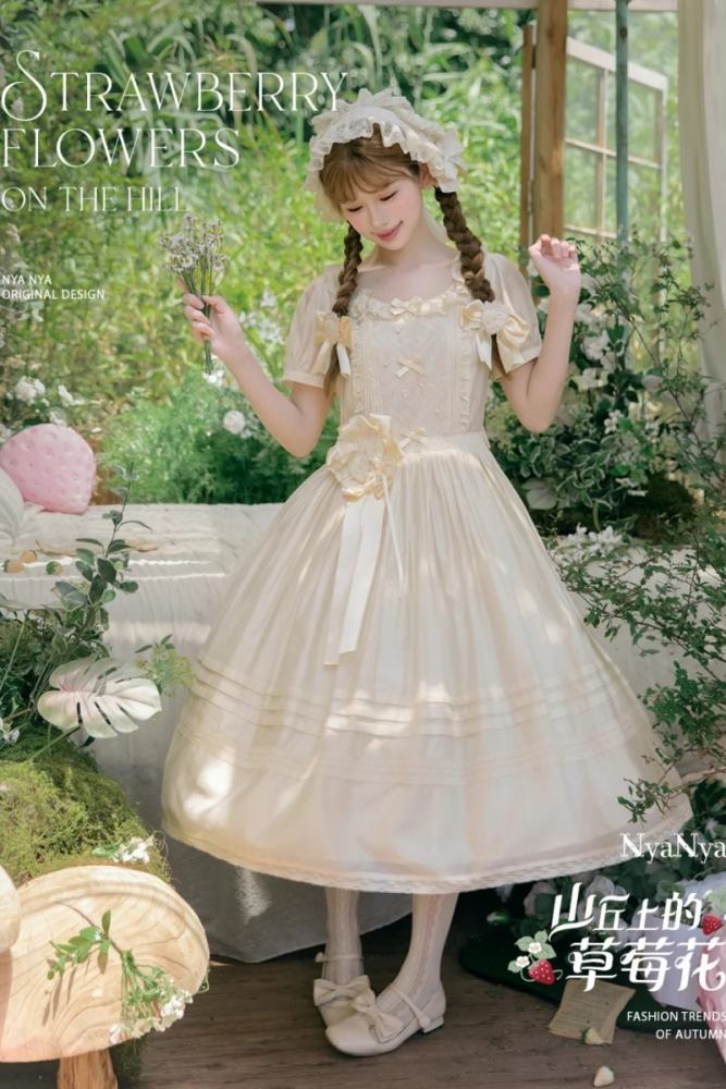 NyaNya Lolita Strawberry on the Hill Embroidery Lolita OP 4 Colors