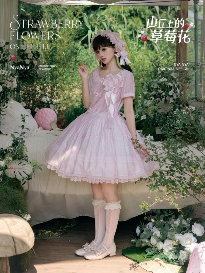 NyaNya Lolita Strawberry on the Hill Embroidery Lolita OP 4 Colors