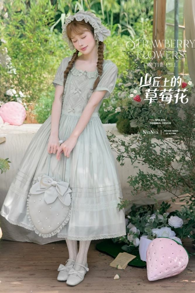 NyaNya Lolita Strawberry on the Hill Embroidery Lolita OP 4 Colors