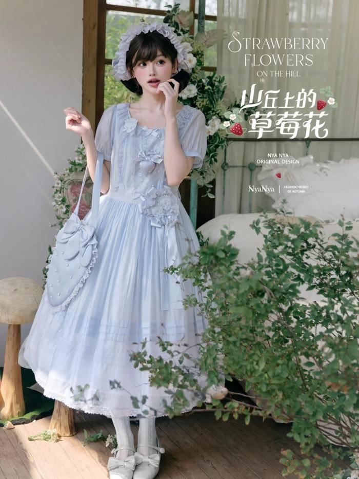 NyaNya Lolita Strawberry on the Hill Embroidery Lolita OP 4 Colors