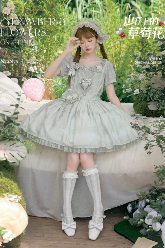 NyaNya Lolita Strawberry on the Hill Embroidery Lolita OP 4 Colors