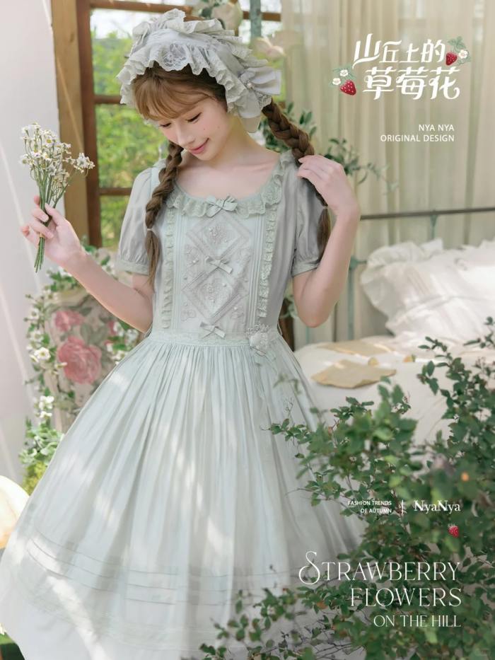 NyaNya Lolita Strawberry on the Hill Embroidery Lolita OP 4 Colors