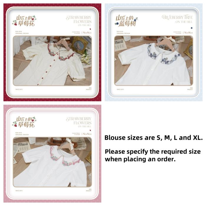 NyaNya Lolita Strawberry on the Hill Lolita Blouse Belt and Headdress