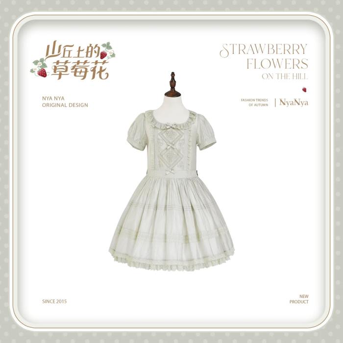 NyaNya Lolita Strawberry on the Hill Embroidery Lolita OP 4 Colors