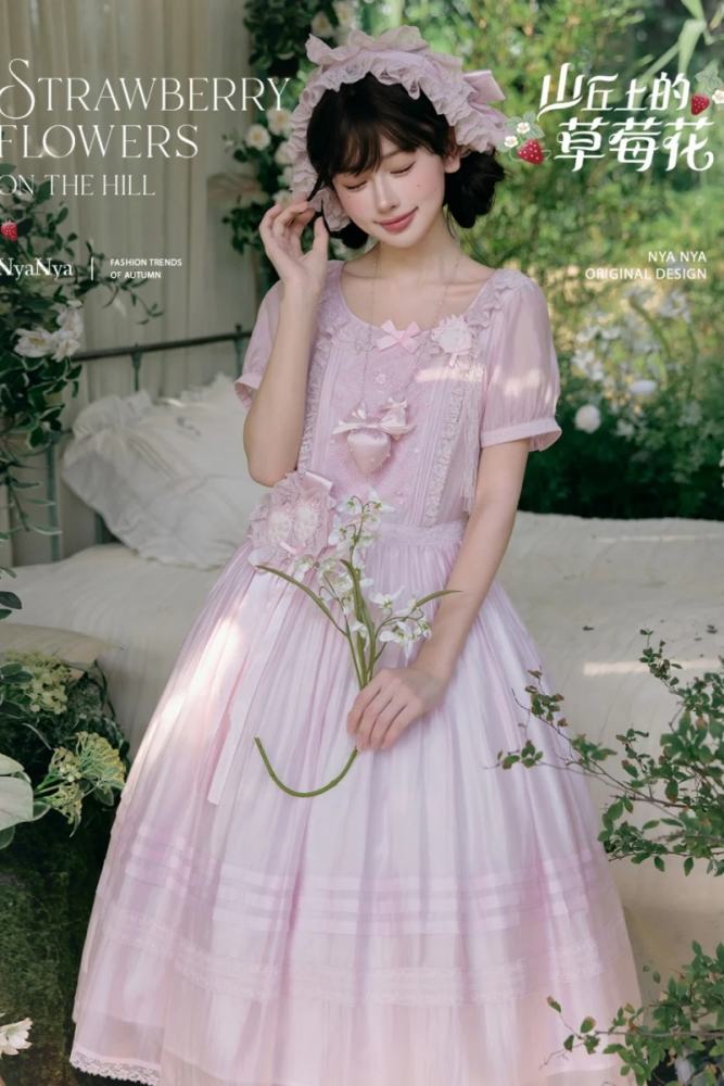 NyaNya Lolita Strawberry on the Hill Embroidery Lolita OP 4 Colors