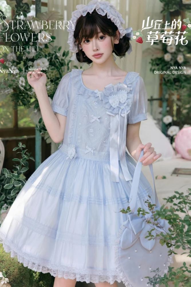 NyaNya Lolita Strawberry on the Hill Embroidery Lolita OP 4 Colors