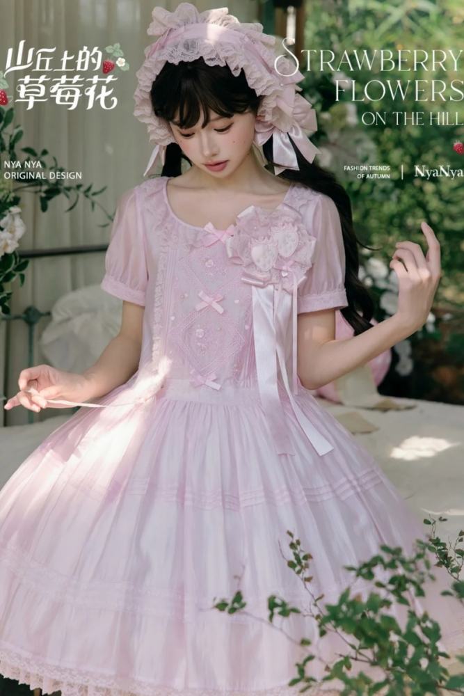 NyaNya Lolita Strawberry on the Hill Embroidery Lolita OP 4 Colors
