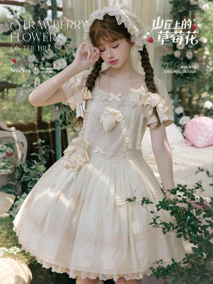 NyaNya Lolita Strawberry on the Hill Embroidery Lolita OP 4 Colors