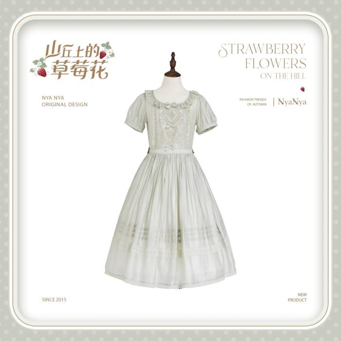 NyaNya Lolita Strawberry on the Hill Embroidery Lolita OP 4 Colors