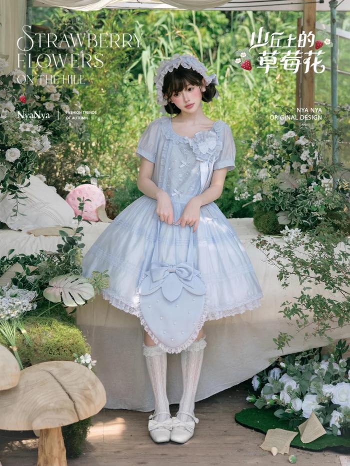 NyaNya Lolita Strawberry on the Hill Embroidery Lolita OP 4 Colors