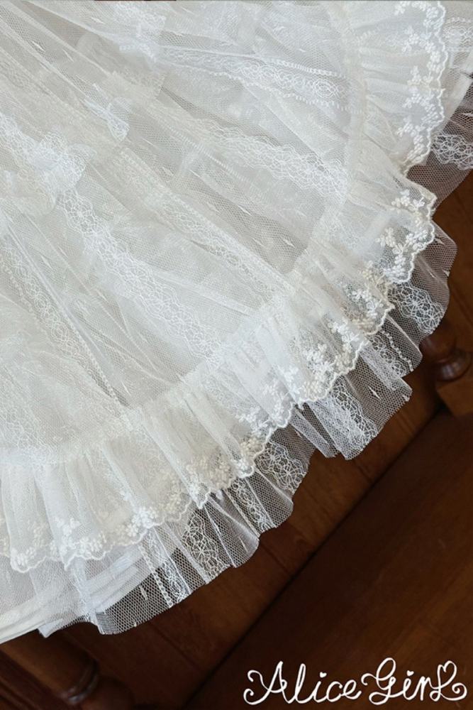 Alice Girl Floral Embroidery Lolita Apron Mesh Overdress 3 Colors