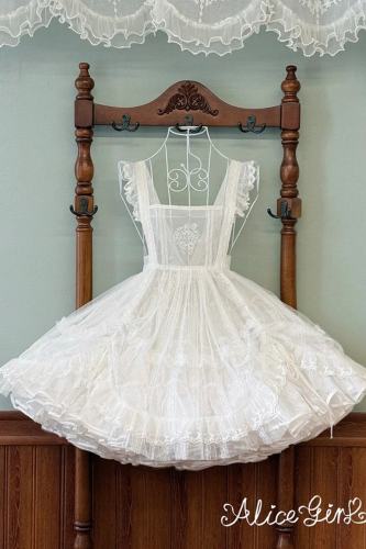 Alice Girl Floral Embroidery Lolita Apron Mesh Overdress 3 Colors
